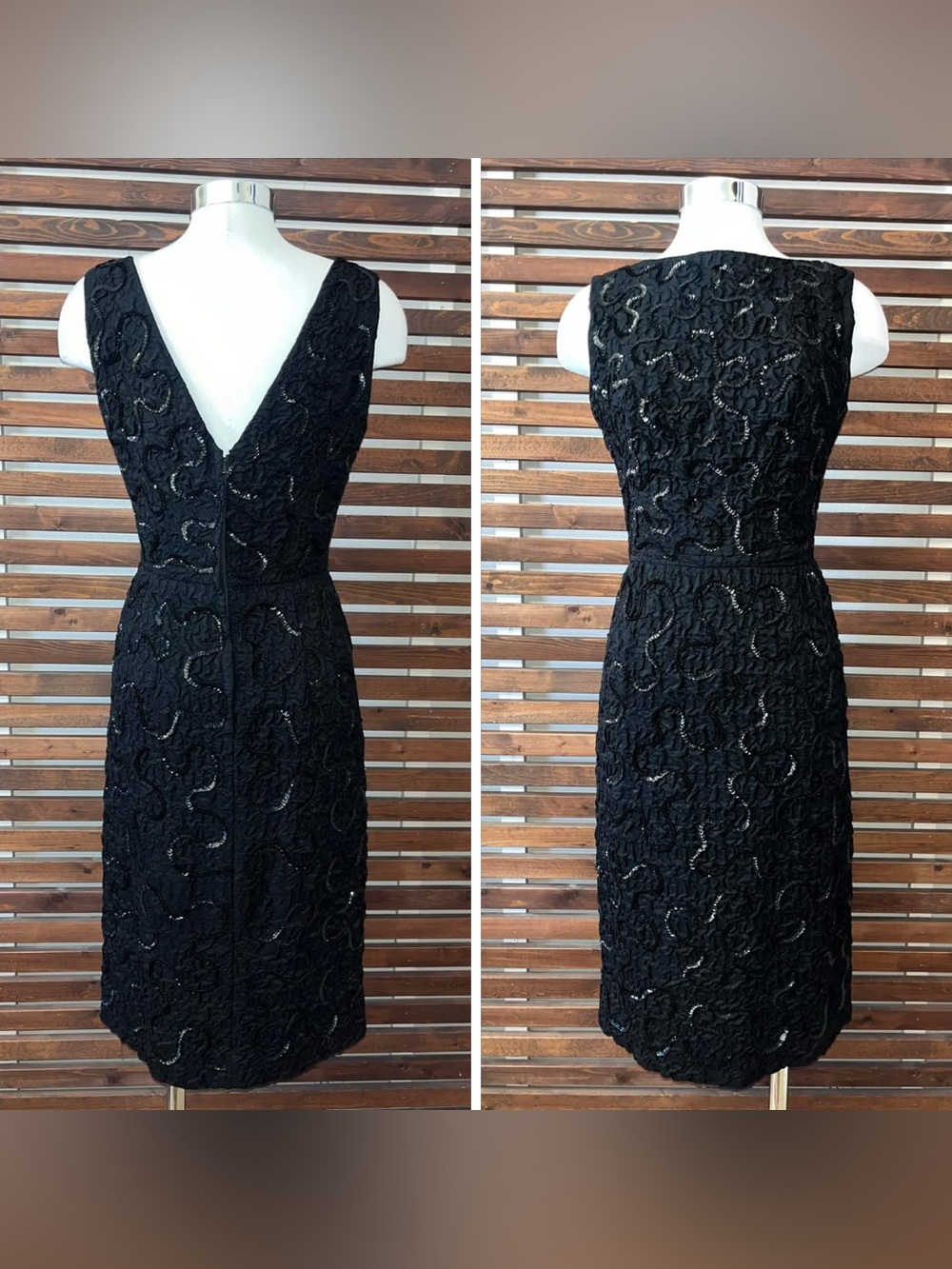 Vintage 1950s 50s Anita Modes Sleeveless Little Black Sequin Midi Wiggle Dress